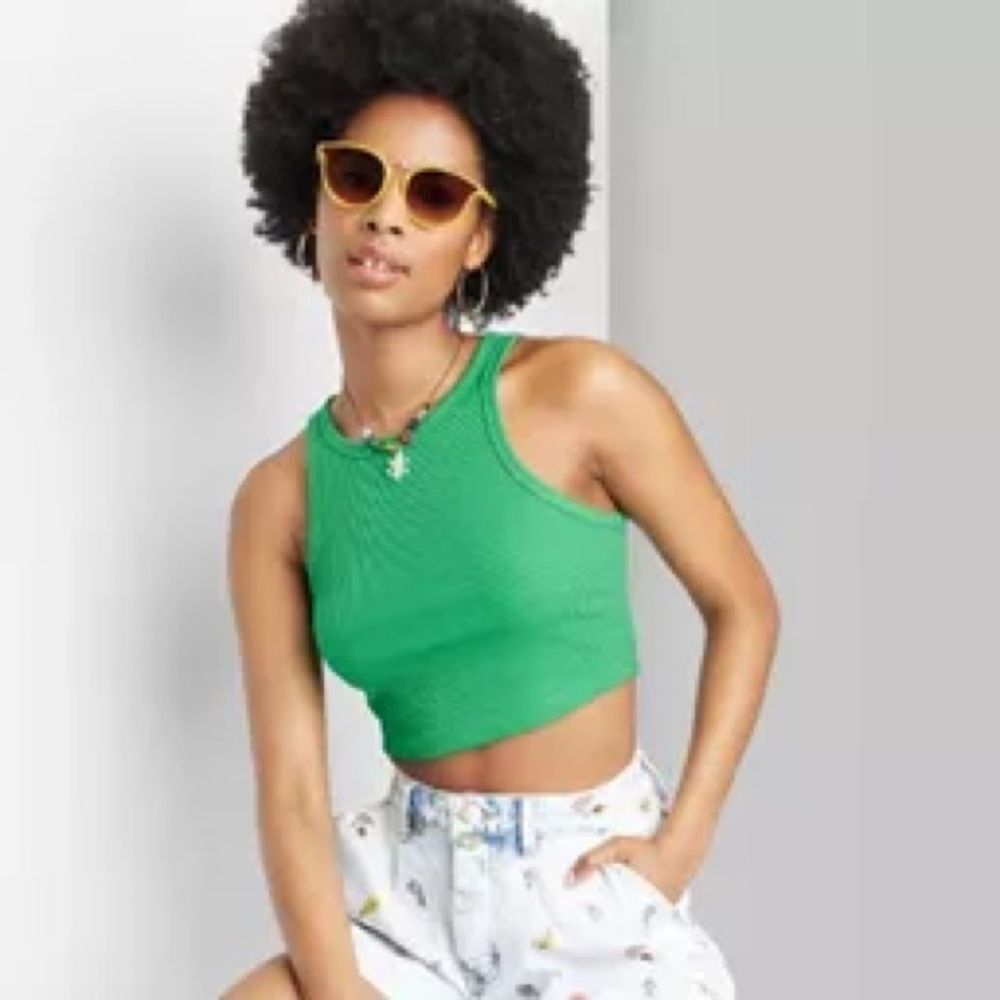 Wild Fable Brilliant Green Sleeveless Ribbed Top